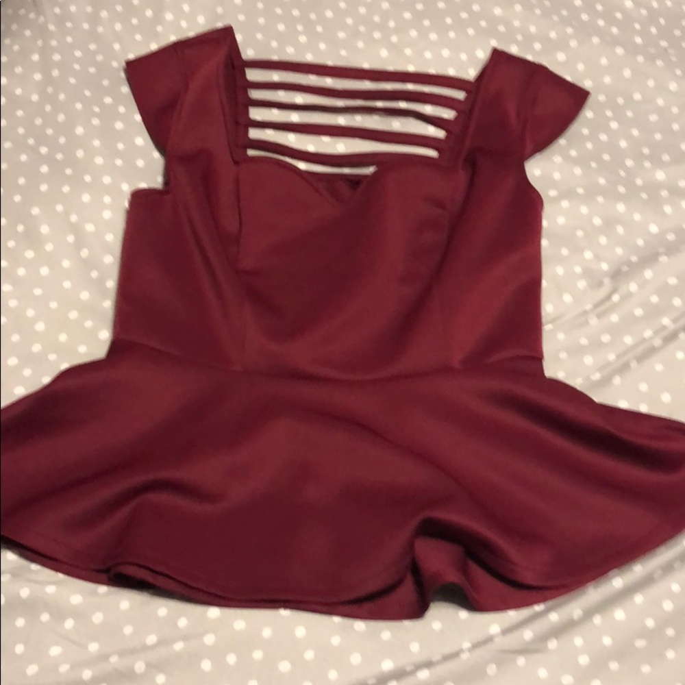 Burgundy Peplum Girl’s Night Out Top